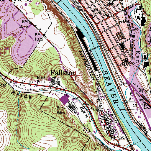 Topographic Map of Borough of Fallston, PA