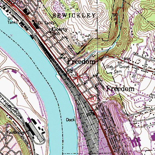 Topographic Map of Borough of Freedom, PA