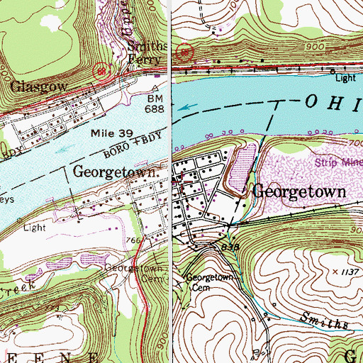 Topographic Map of Borough of Georgetown, PA