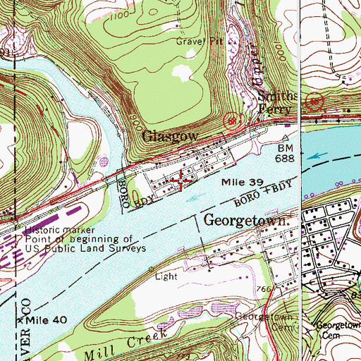 Topographic Map of Borough of Glasgow, PA