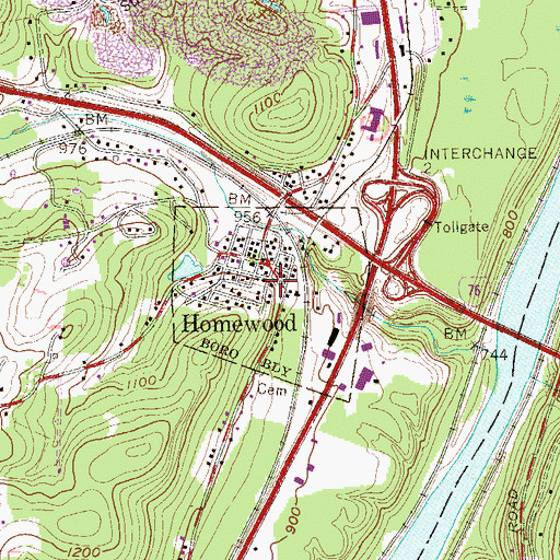 Topographic Map of Borough of Homewood, PA