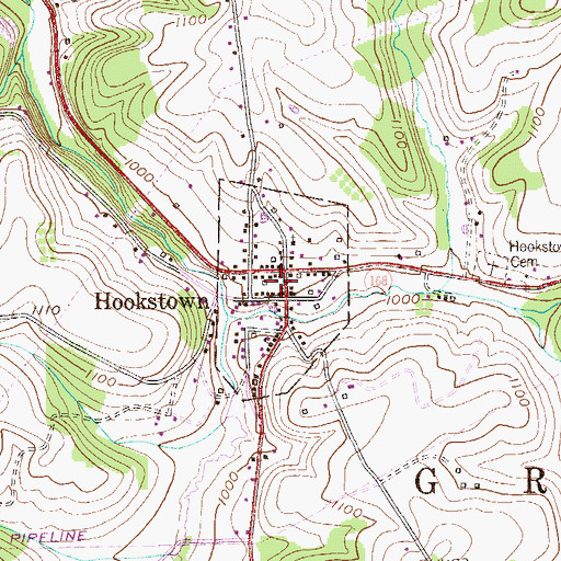 Topographic Map of Borough of Hookstown, PA