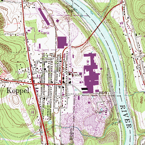 Topographic Map of Borough of Koppel, PA