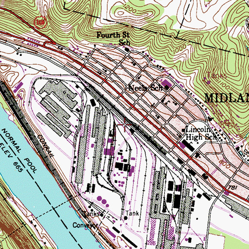 Topographic Map of Borough of Midland, PA