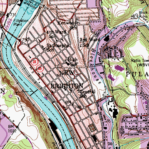 Topographic Map of Borough of New Brighton, PA