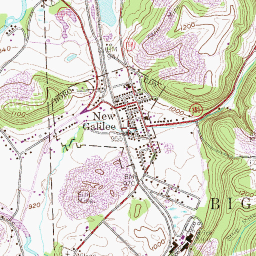 Topographic Map of Borough of New Galilee, PA