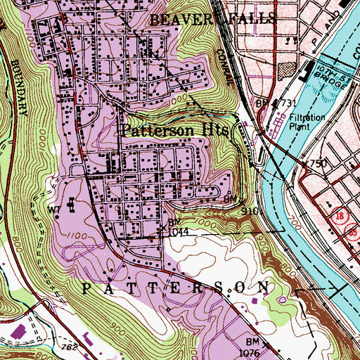 Topographic Map of Borough of Patterson Heights, PA