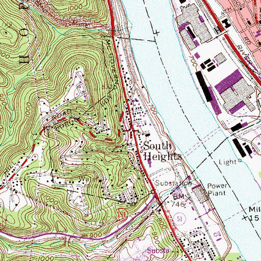 Topographic Map of Borough of South Heights, PA