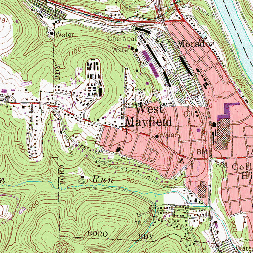 Topographic Map of Borough of West Mayfield, PA