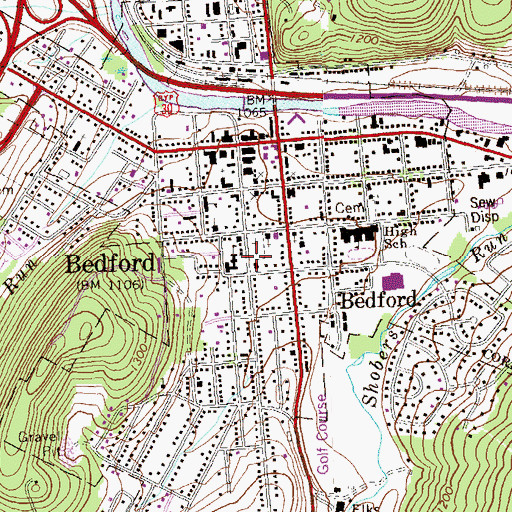 Topographic Map of Borough of Bedford, PA