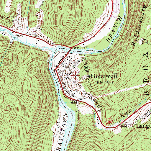 Topographic Map of Borough of Hopewell, PA