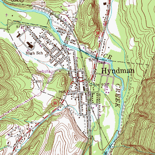 Topographic Map of Borough of Hyndman, PA