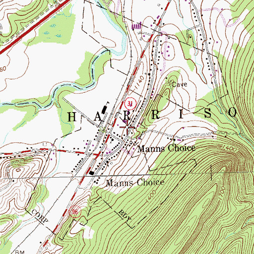 Topographic Map of Borough of Manns Choice, PA