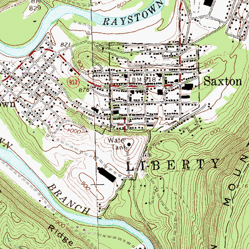 Topographic Map of Borough of Saxton, PA