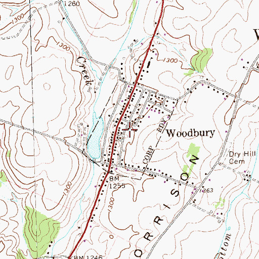 Topographic Map of Borough of Woodbury, PA