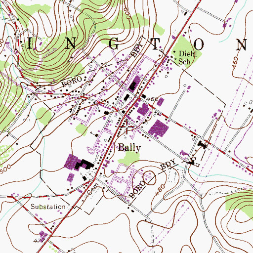 Topographic Map of Borough of Bally, PA