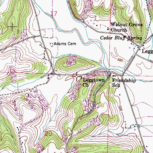 Topographic Map of Leggtown Church, AL