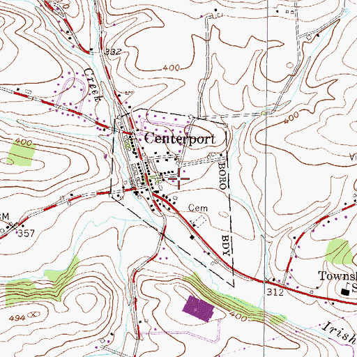 Topographic Map of Borough of Centerport, PA