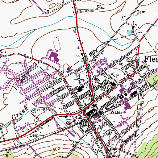 Topographic Map of Borough of Fleetwood, PA