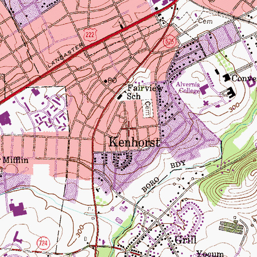 Topographic Map of Borough of Kenhorst, PA