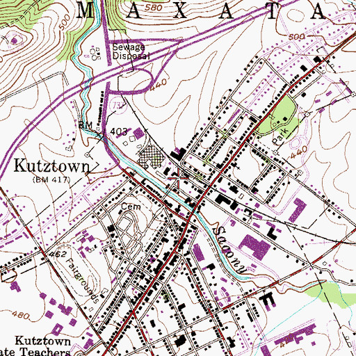 Topographic Map of Borough of Kutztown, PA
