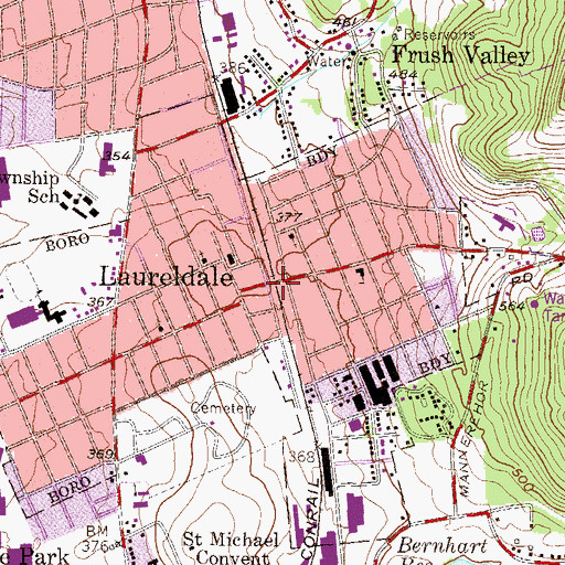 Topographic Map of Borough of Laureldale, PA