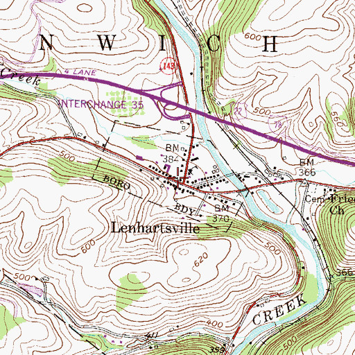 Topographic Map of Borough of Lenhartsville, PA