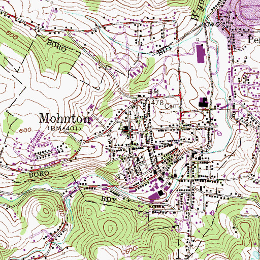 Topographic Map of Borough of Mohnton, PA