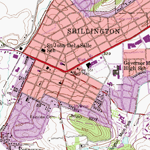 Topographic Map of Borough of Shillington, PA