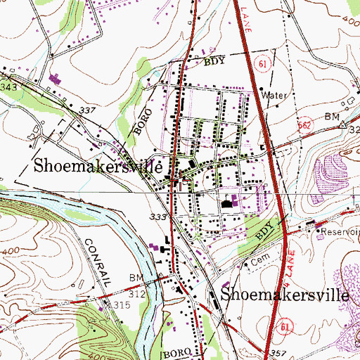 Topographic Map of Borough of Shoemakersville, PA