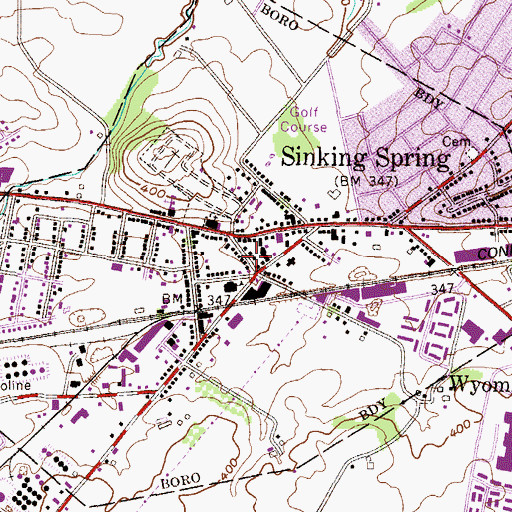 Topographic Map of Borough of Sinking Spring, PA