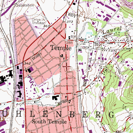 Topographic Map of Borough of Temple (historical), PA