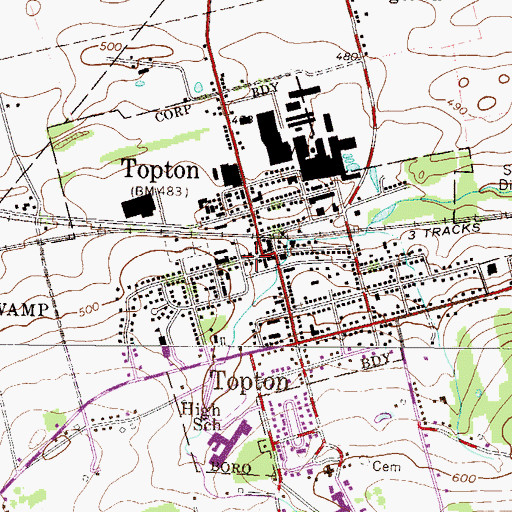 Topographic Map of Borough of Topton, PA