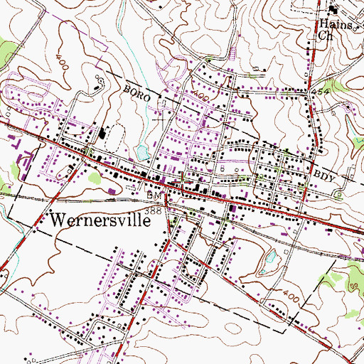 Topographic Map of Borough of Wernersville, PA