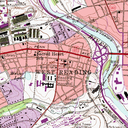 Topographic Map of Borough of West Reading, PA