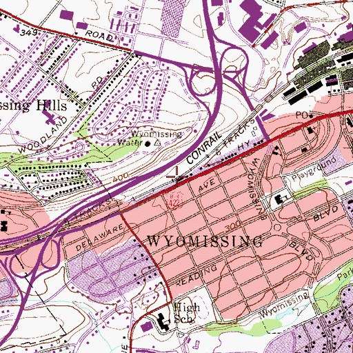 Topographic Map of Borough of Wyomissing, PA