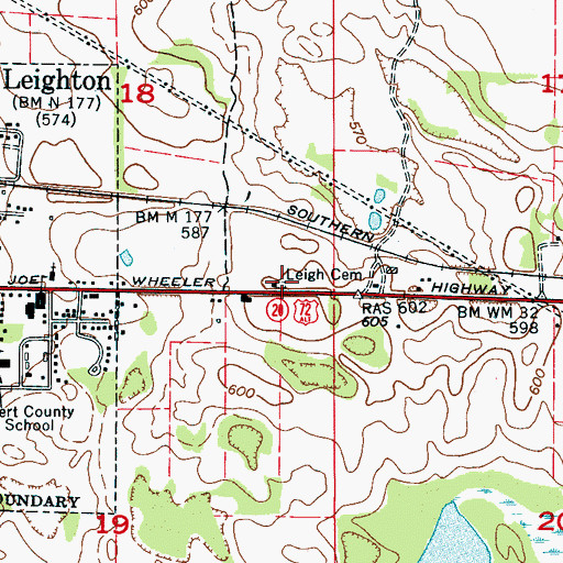 Topographic Map of Leigh Cemetery, AL
