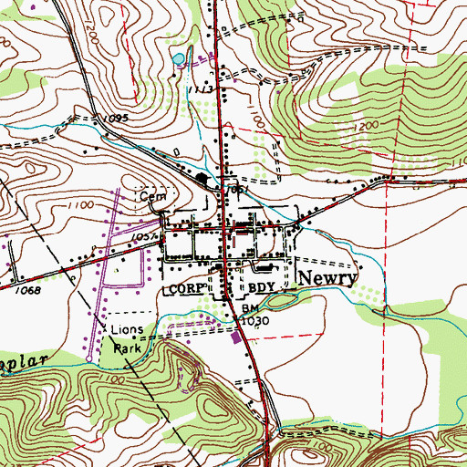 Topographic Map of Borough of Newry, PA