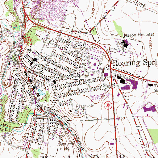 Topographic Map of Borough of Roaring Spring, PA