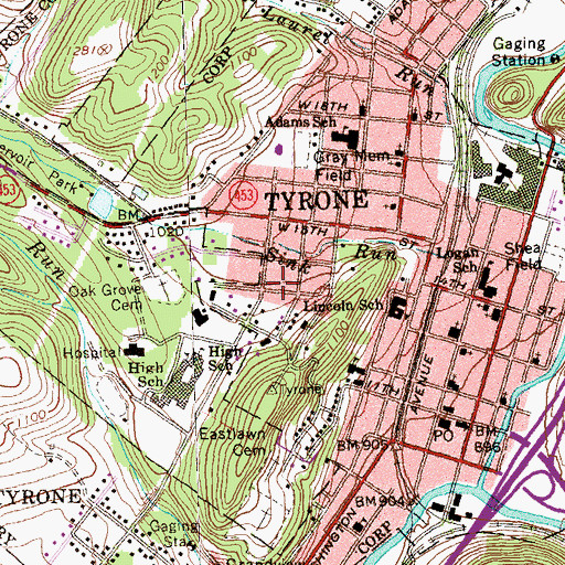 Topographic Map of Borough of Tyrone, PA