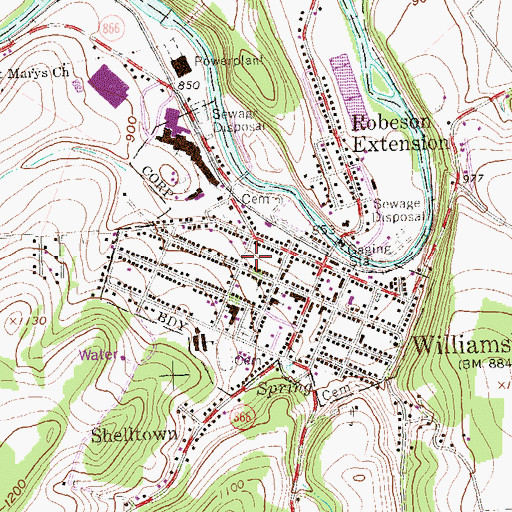 Topographic Map of Borough of Williamsburg, PA