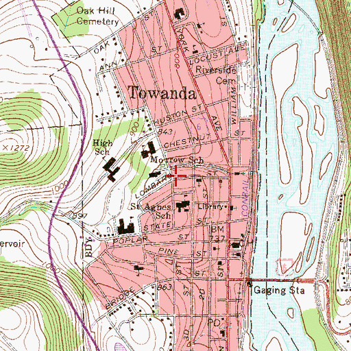 Topographic Map of Borough of Towanda, PA