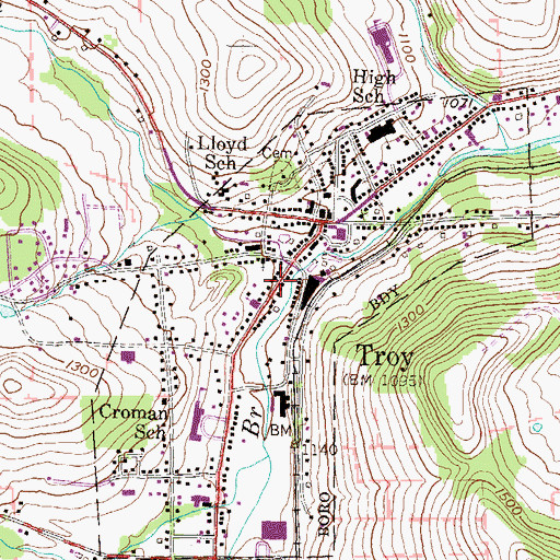 Topographic Map of Borough of Troy, PA