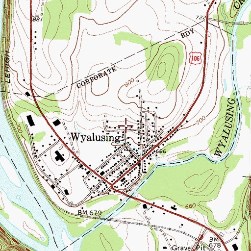 Topographic Map of Borough of Wyalusing, PA