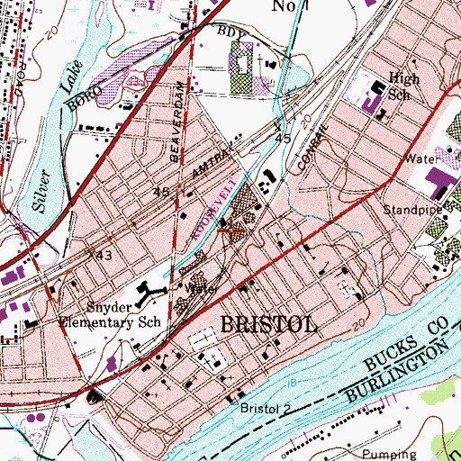 Topographic Map of Borough of Bristol, PA