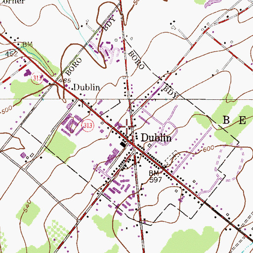Topographic Map of Borough of Dublin, PA