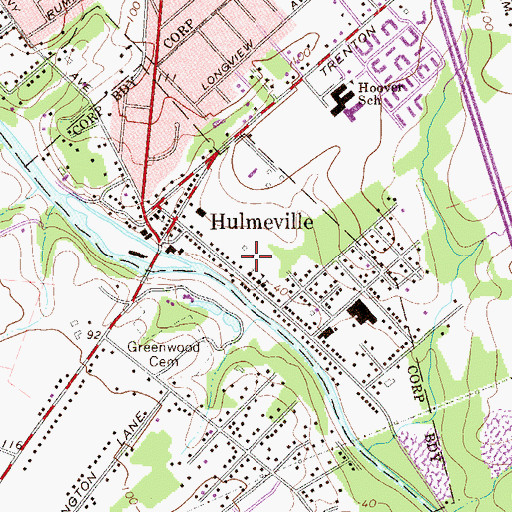 Topographic Map of Borough of Hulmeville, PA