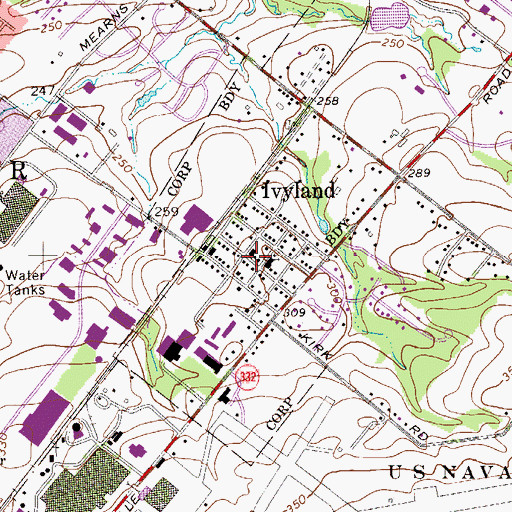Topographic Map of Borough of Ivyland, PA