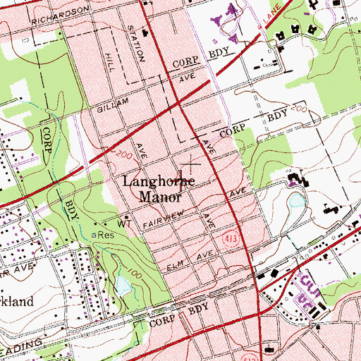 Topographic Map of Borough of Langhorne Manor, PA
