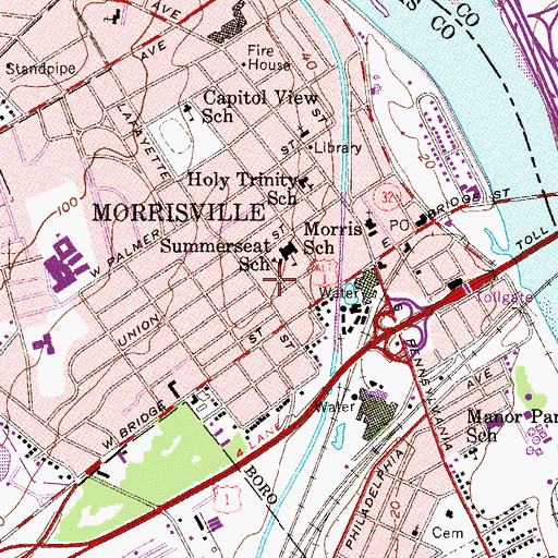 Topographic Map of Borough of Morrisville, PA